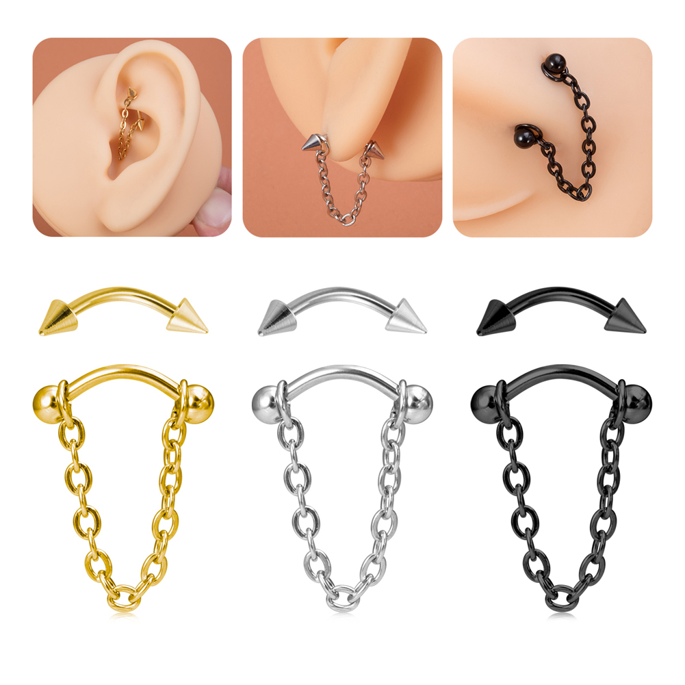 ジルコニアボールの形をした眉毛ジュエリー,16gの外科用スチ - Rook Curved Barbell のレビューと価格