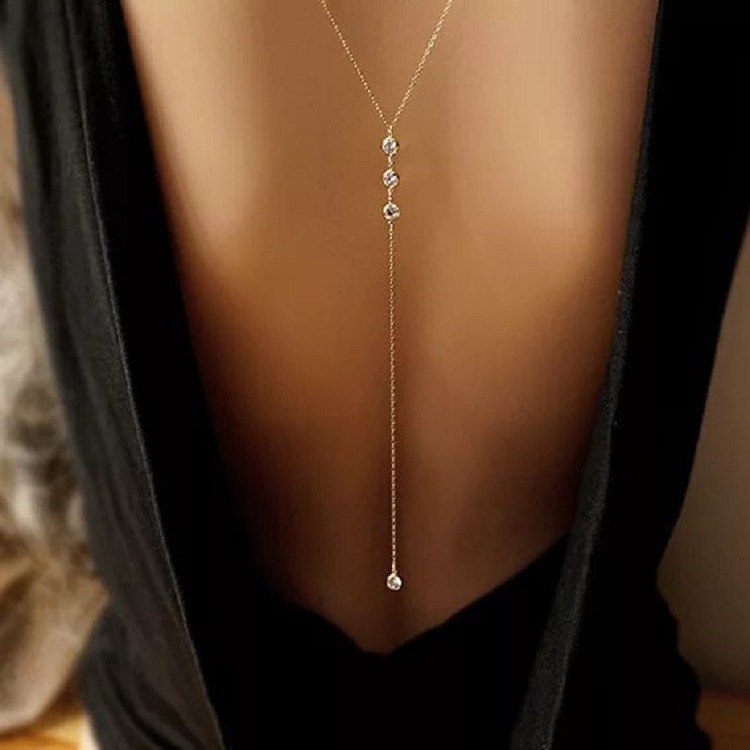 ラインストーン付きセクシーな女性用バックチェーンネックレス、 - Body Jewelry Chain のレビューと価格