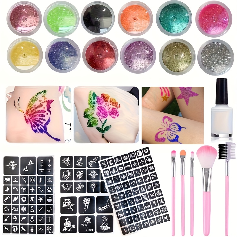 DIY フラッシュタトゥー 12 色のグリッター、複数のタト - Body Jewelry Glue のレビューと価格