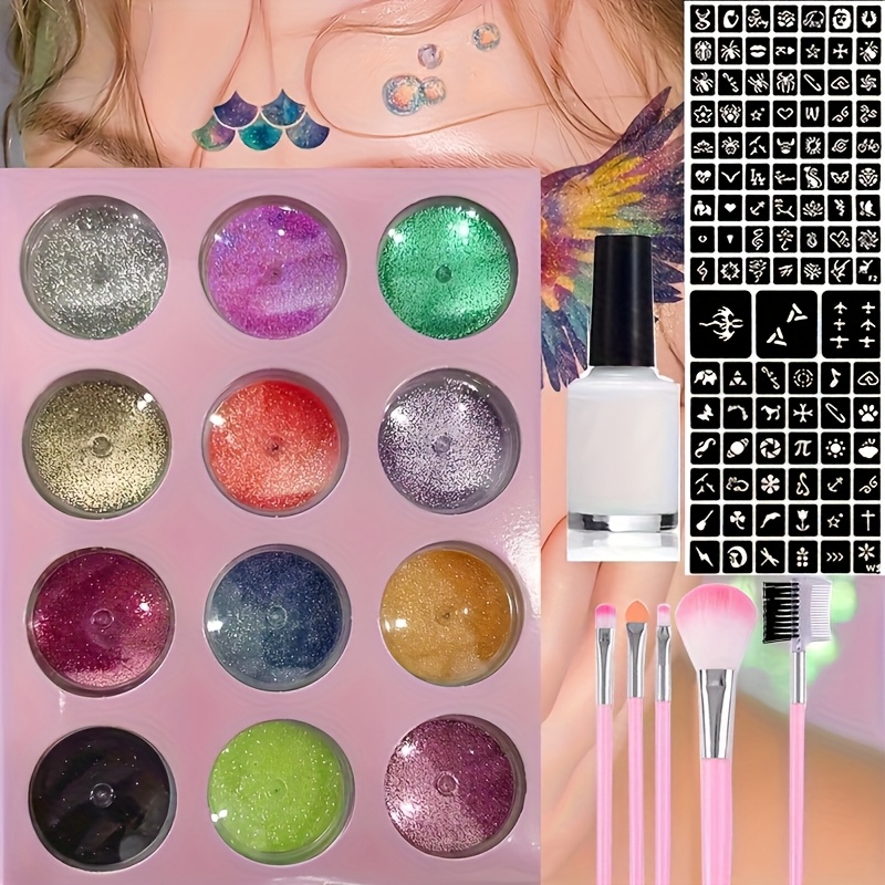 DIY フラッシュタトゥー 12 色のグリッター、複数のタト - Body Jewelry Glue のレビューと価格