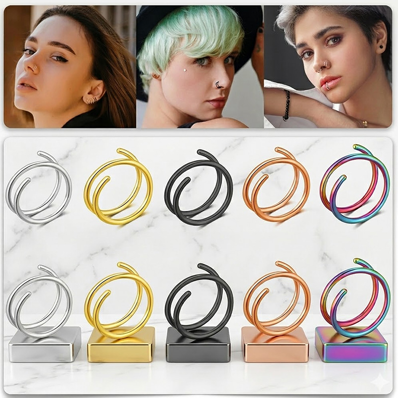 1PC ステンレス鋼 316 ダブルスパイラルまたは二重層ノ - Body Jewelry Lip Ring のレビューと価格