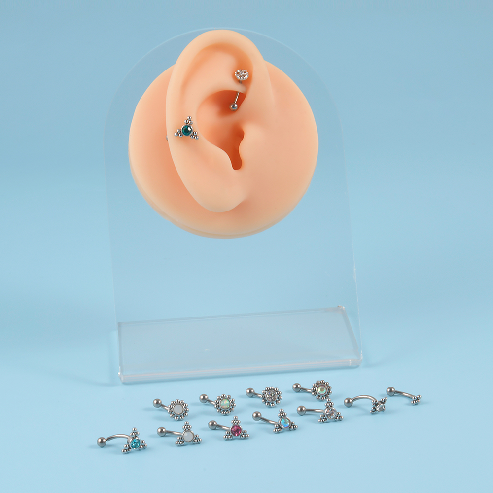 1PC G23 チタン 16 グラムクリスタルルークピアスク - Rook Curved Barbell のレビューと価格