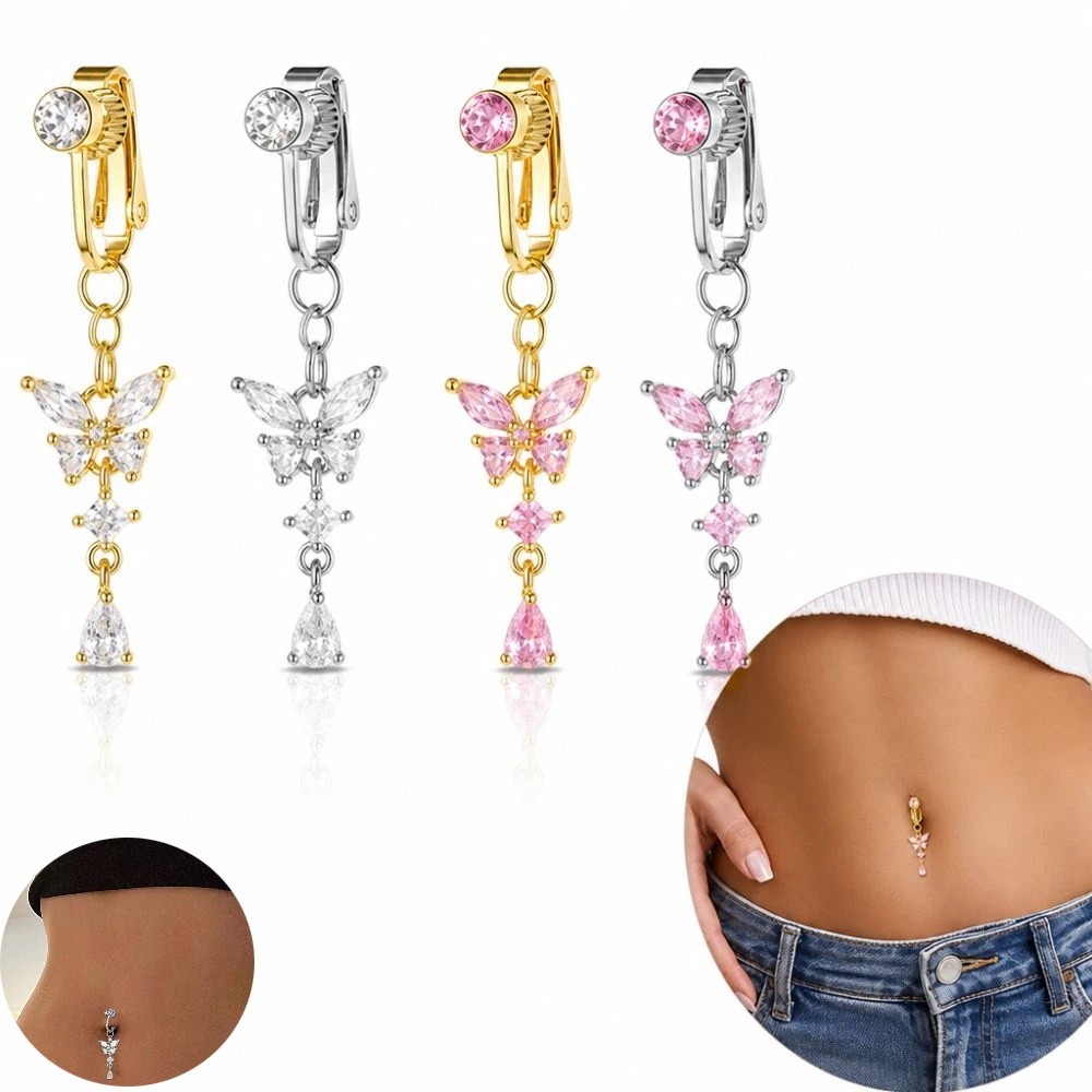 蝶のデザインクリップ式へそピアス、非ピアス銅/合金素材、フェ - Body Jewelry Materials のレビューと価格