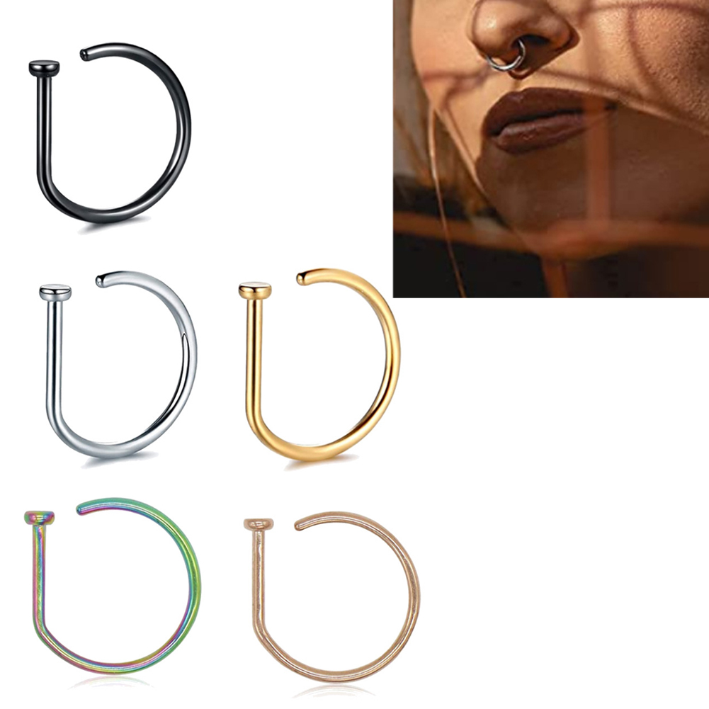 1PC 女性男性偽鼻リング D 形状湾曲したバーベル鼻フープ - Body Jewelry Nose Ring のレビューと価格