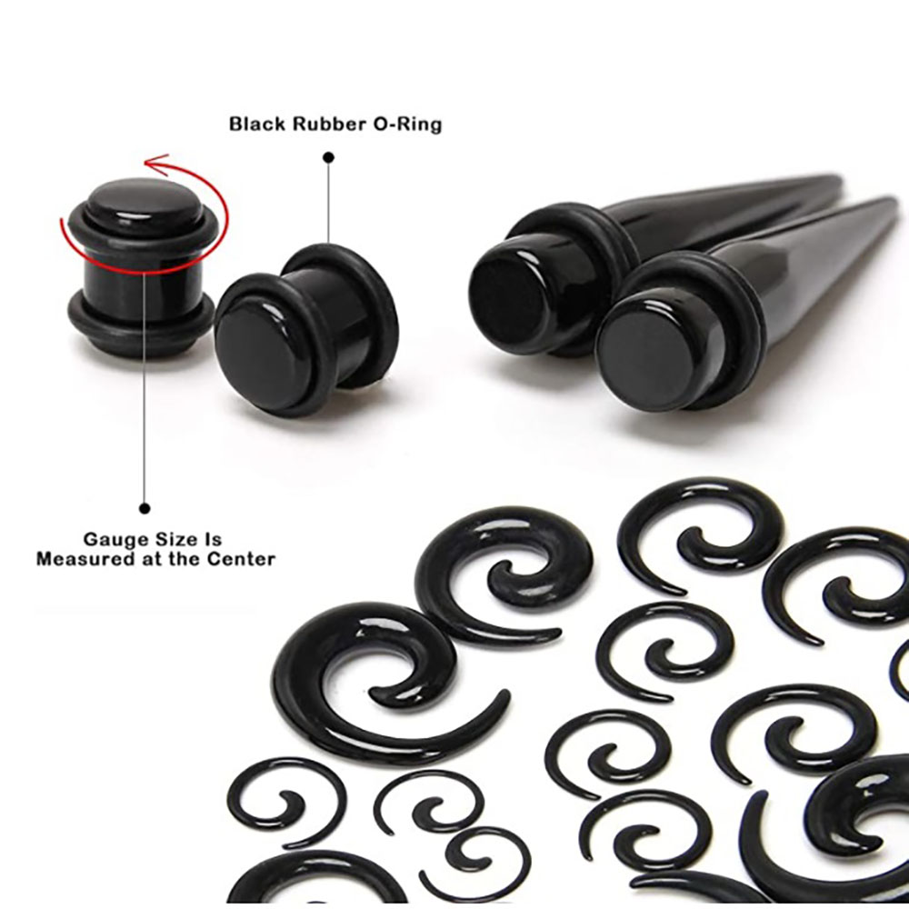 1 セット耳テーパーキット黒耳スパイラルエキスパンダー耳栓セ - Body Jewelry Ear Plugs のレビューと価格