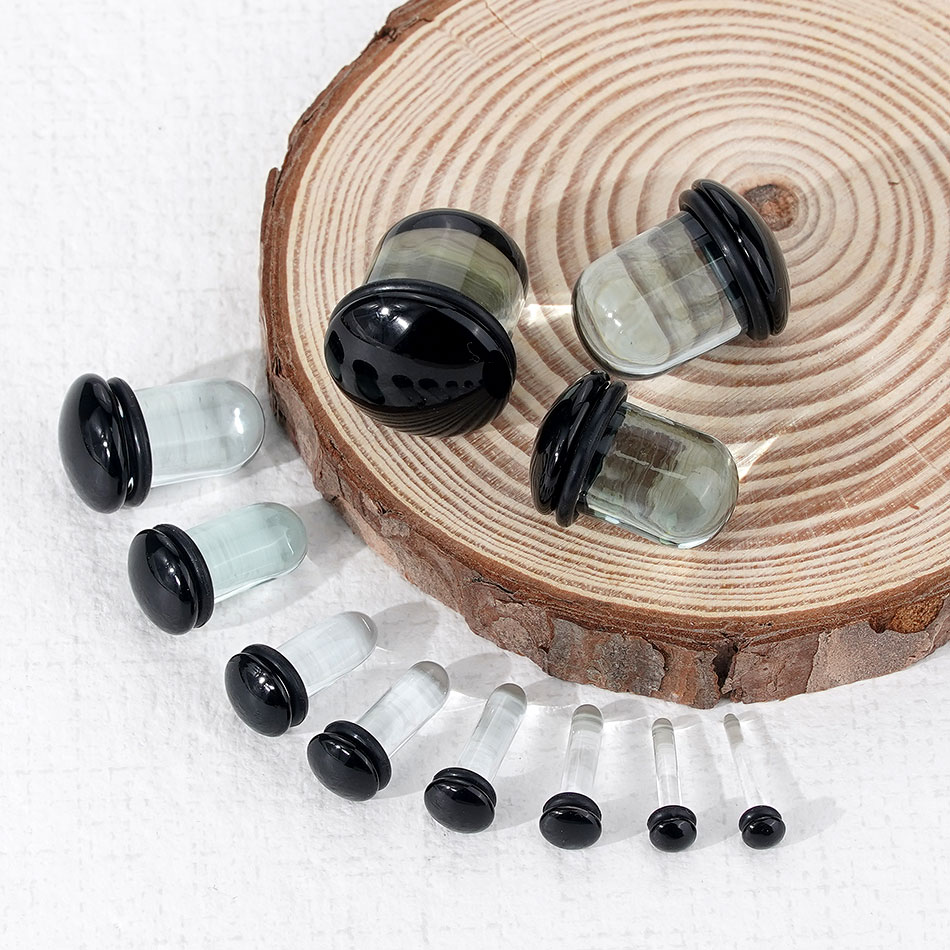 2 個ガラス耳ゲージストレッチキットショートテーパーエキスパ - Body Jewelry Ear Plugs のレビューと価格