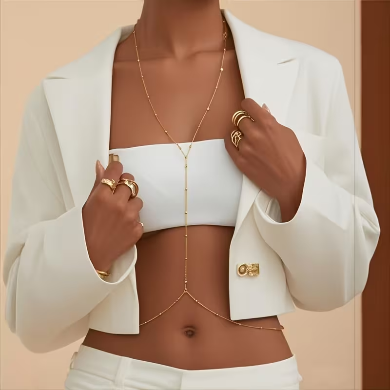 ファッションシンプルなビーズチェーンボヘミアン女性のボディチ - Body Jewelry Chain のレビューと価格