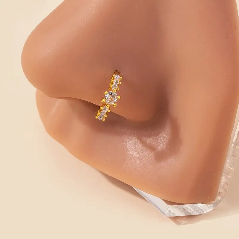 シンプルな単列幾何学的な S925 シルバーイエロー鼻リング - Body Jewelry Materials のレビューと価格