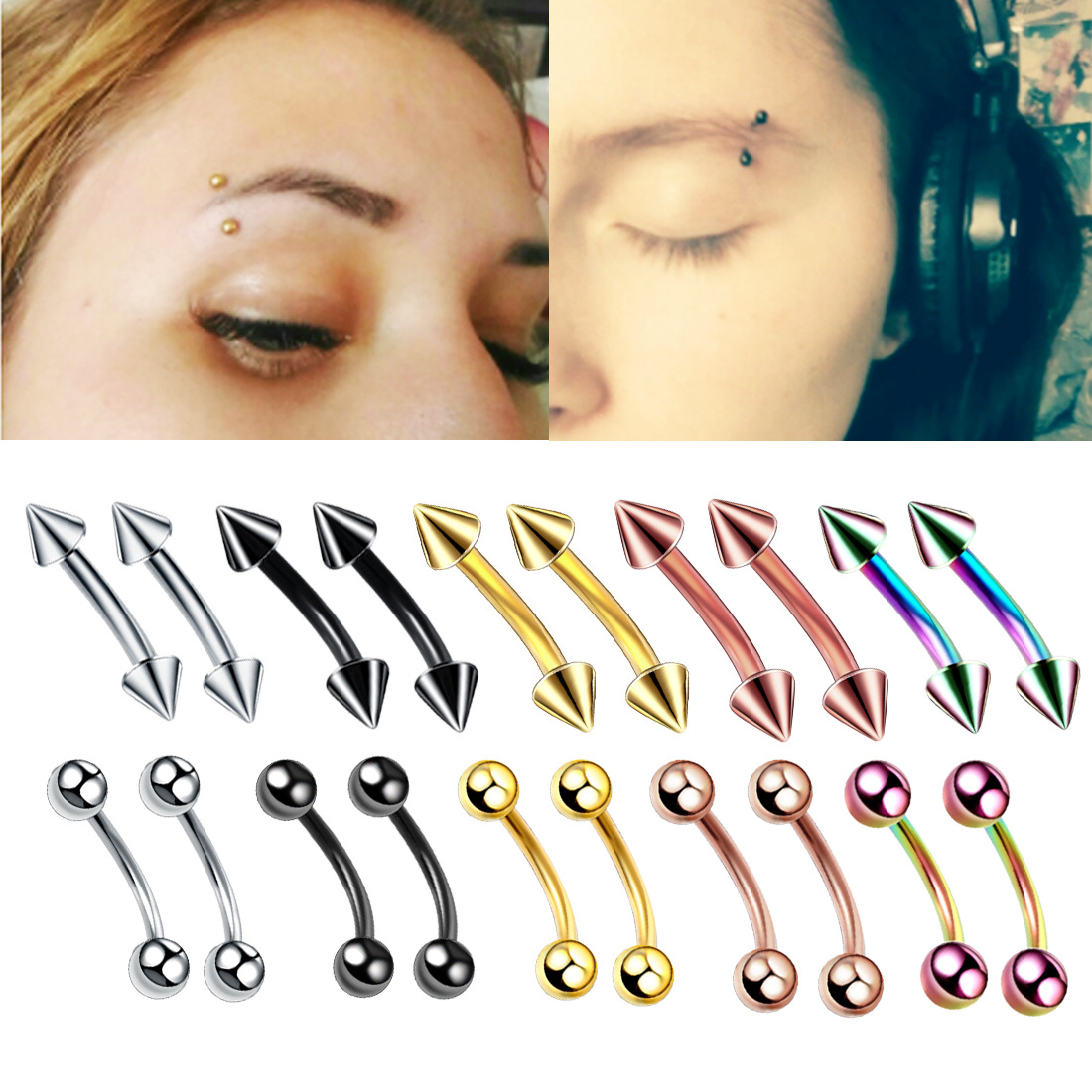 スチールアイブロウバナナパンピアス、湾曲したバーベル、リップ - Rook Curved Barbell のレビューと価格