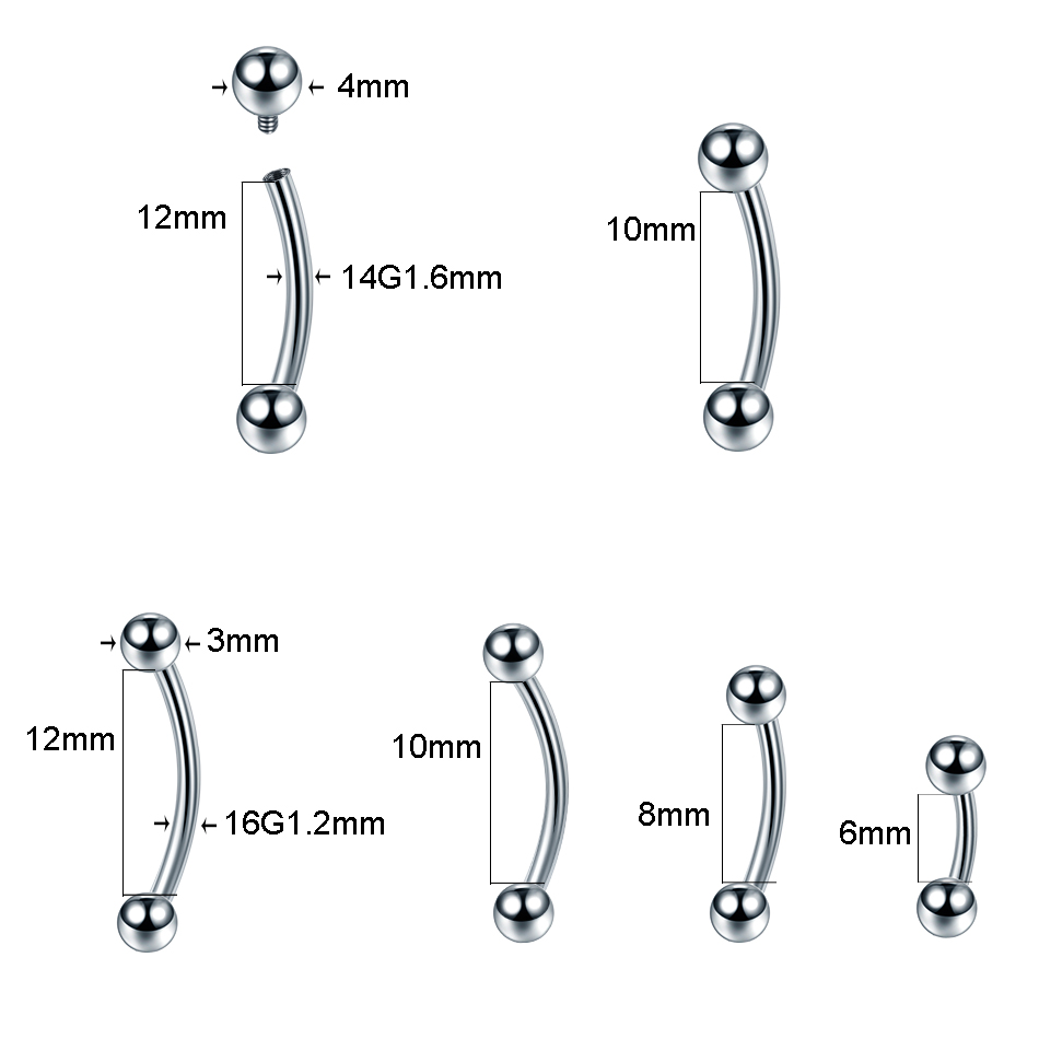 10 ピース/ロット G23 チタン眉毛バナナピアスリング湾 - Rook Curved Barbell のレビューと価格
