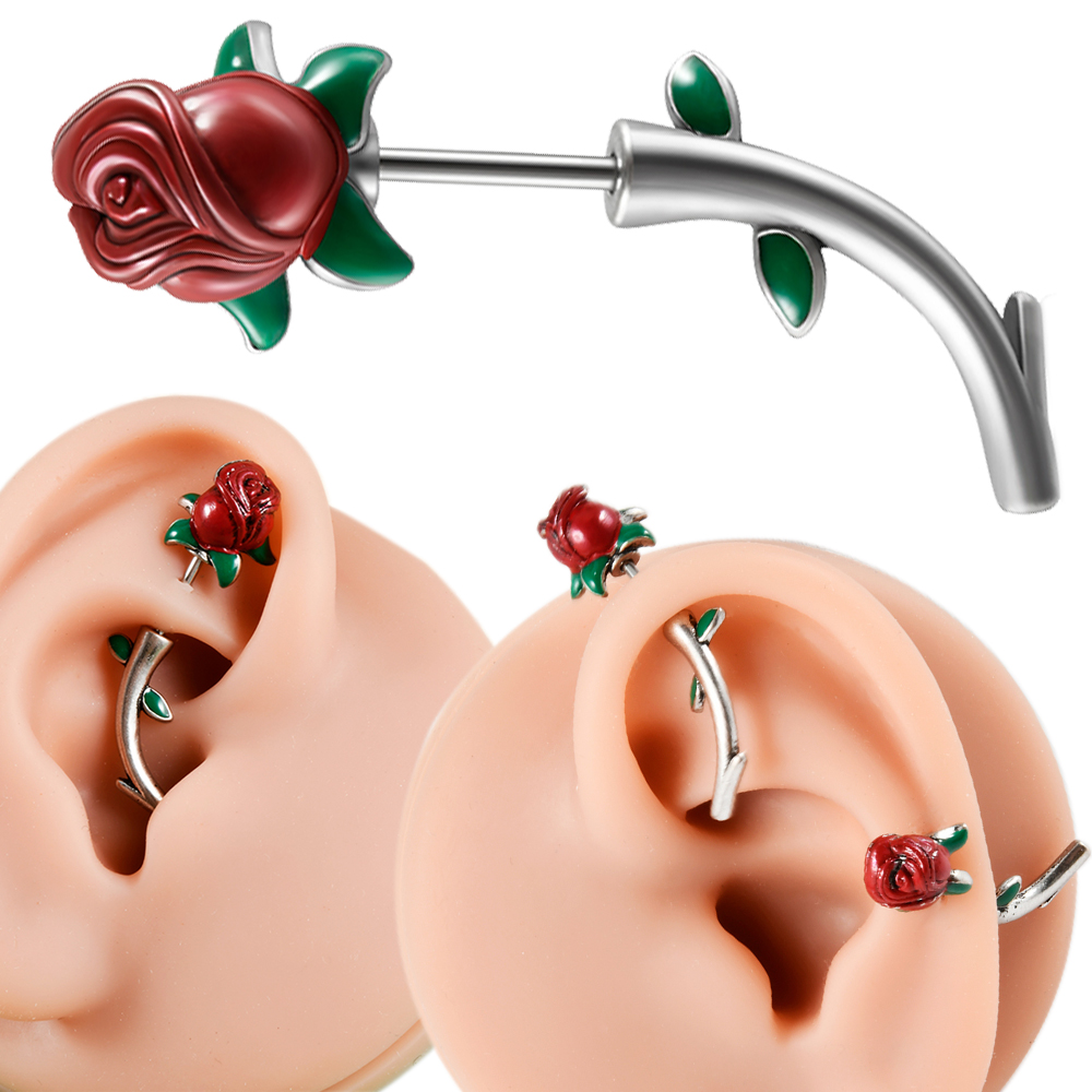 外科用鋼の赤いバラの花,ピアス,へそリング,ストレートバーベ - Rook Curved Barbell のレビューと価格