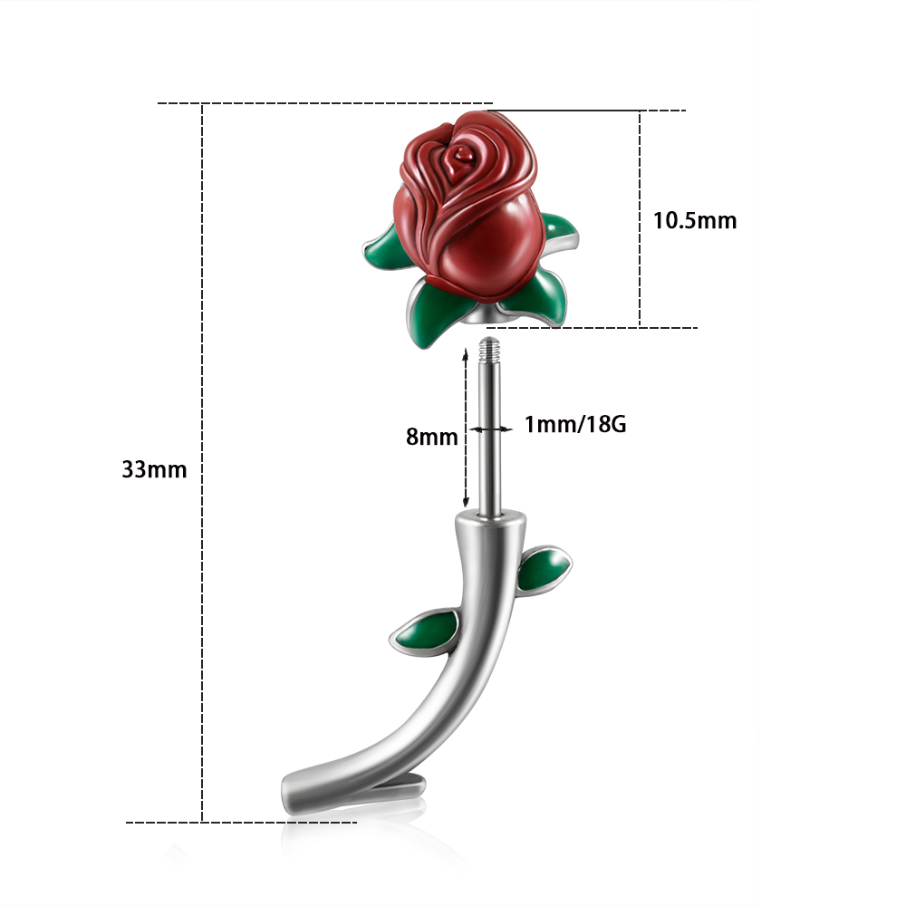 外科用鋼の赤いバラの花,ピアス,へそリング,ストレートバーベ - Rook Curved Barbell のレビューと価格
