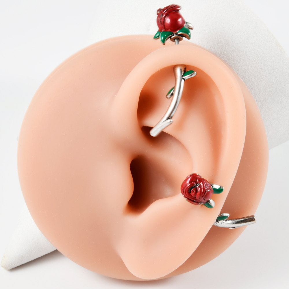 外科用鋼の赤いバラの花,ピアス,へそリング,ストレートバーベ - Rook Curved Barbell のレビューと価格