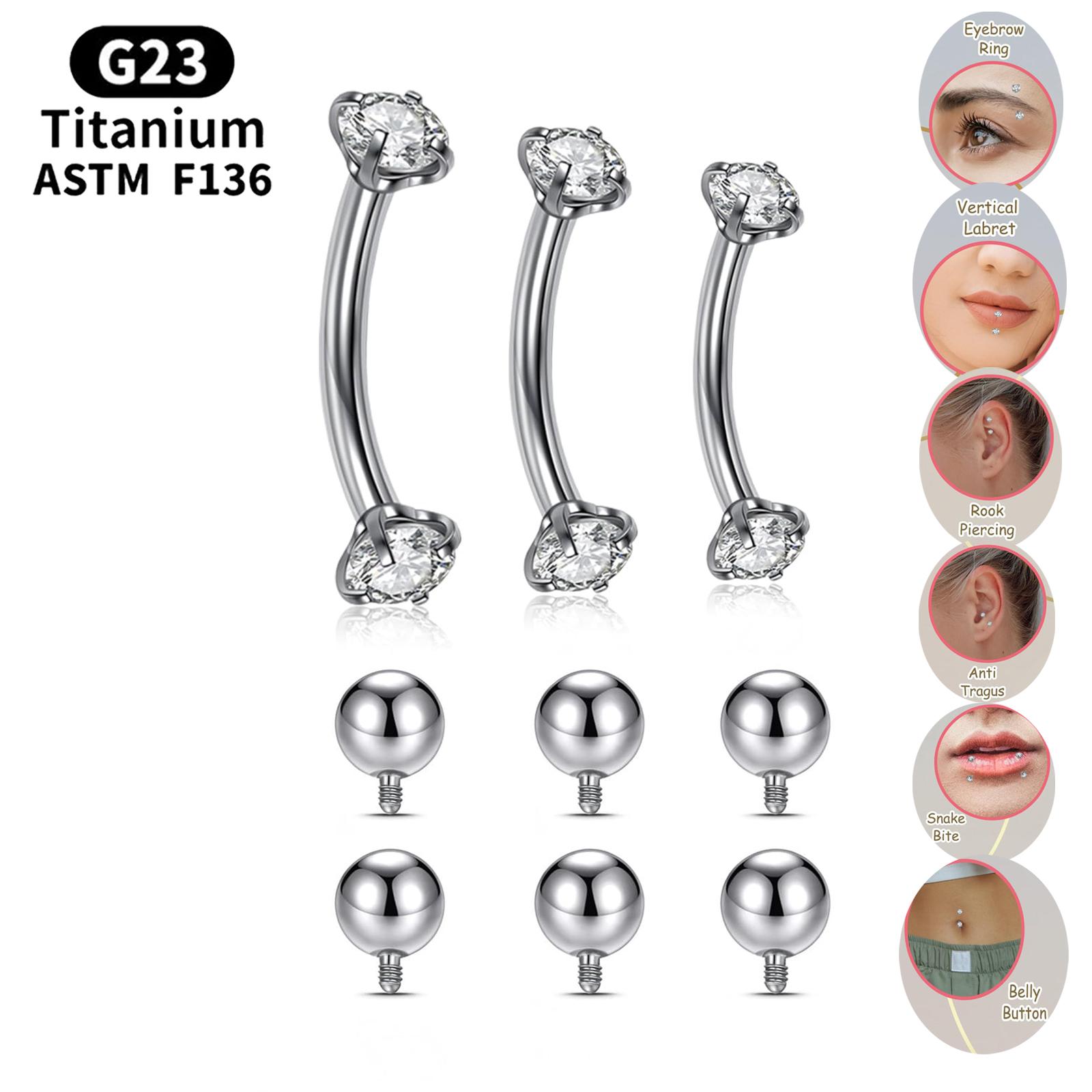 16 G 6-10 MMチタンCZ雌ねじアークバーベル眉垂直 - Body Jewelry Vertical Labret のレビューと価格