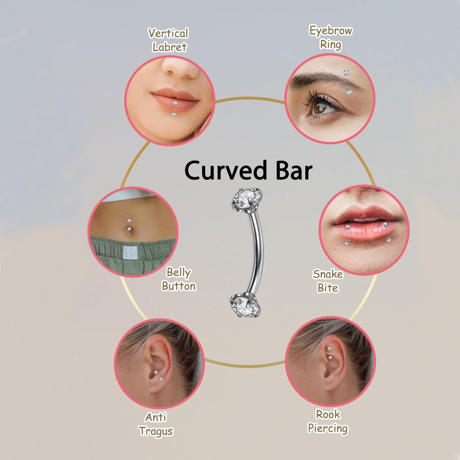 16 G 6-10 MMチタンCZ雌ねじアークバーベル眉垂直 - Body Jewelry Vertical Labret のレビューと価格