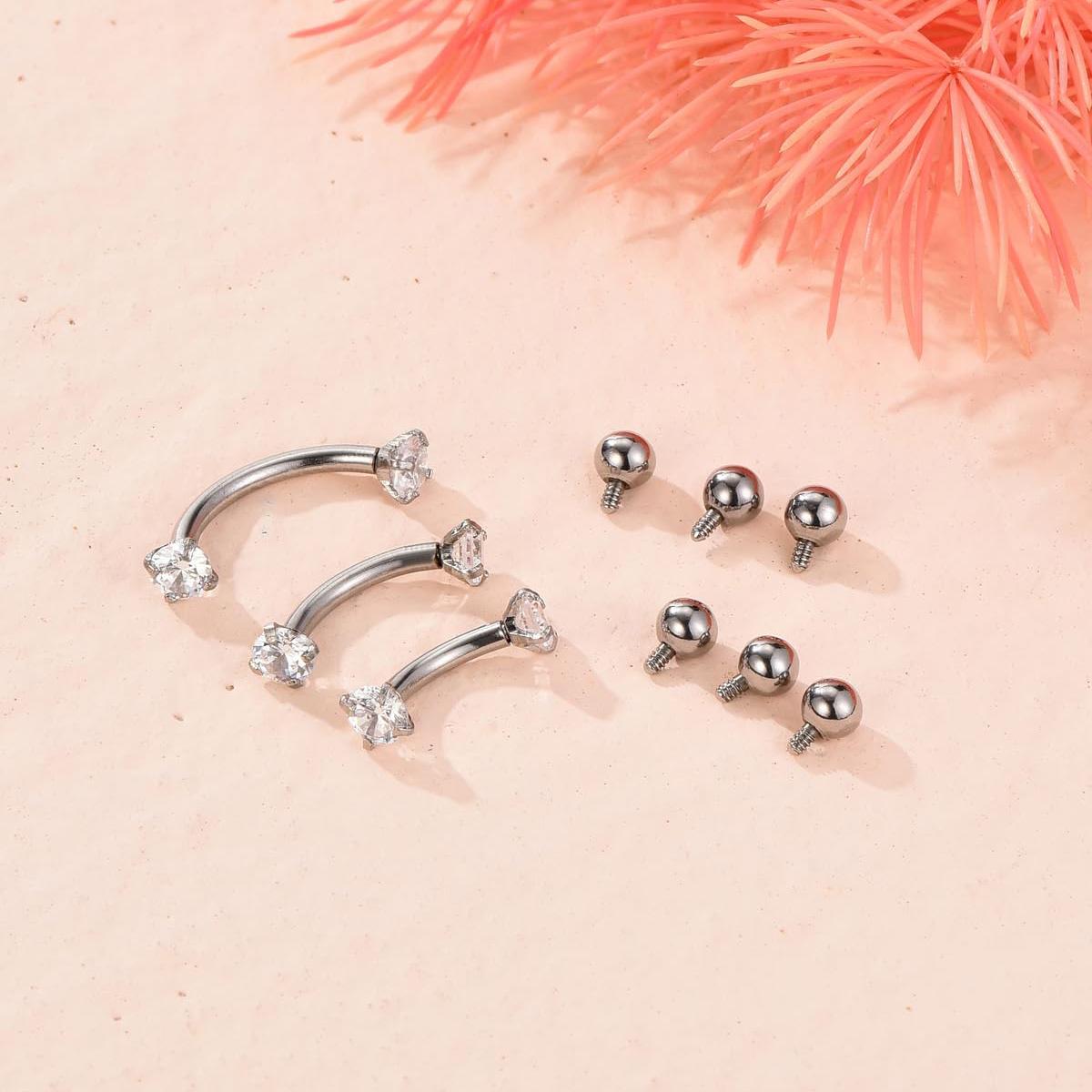 16 G 6-10 MMチタンCZ雌ねじアークバーベル眉垂直 - Body Jewelry Vertical Labret のレビューと価格