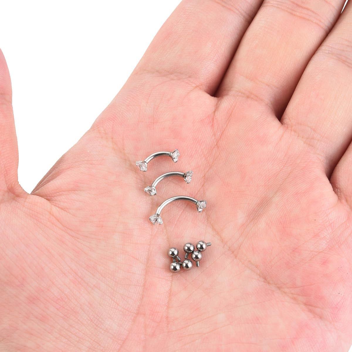 16 G 6-10 MMチタンCZ雌ねじアークバーベル眉垂直 - Body Jewelry Vertical Labret のレビューと価格