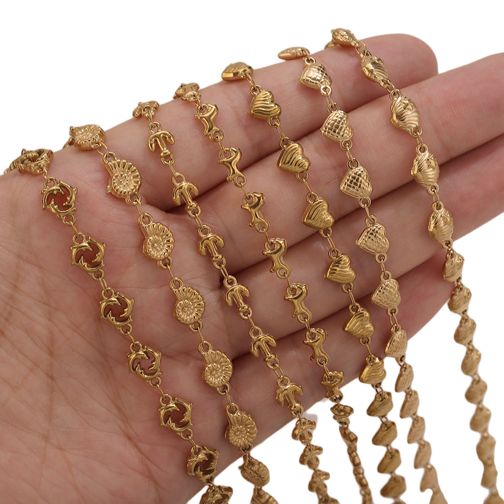 1M PVDゴールドステンレススチール製ハートスターフラワー - Body Jewelry Chain のレビューと価格