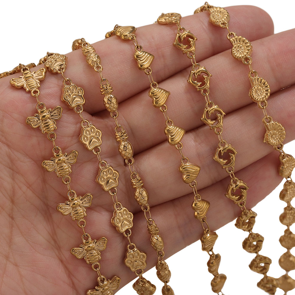 1M PVDゴールドステンレススチール製ハートスターフラワー - Body Jewelry Chain のレビューと価格
