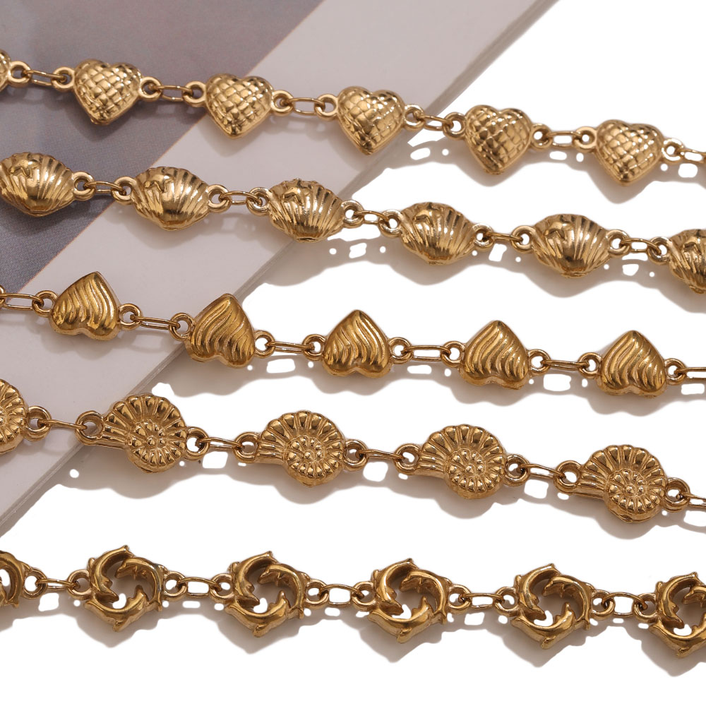 1M PVDゴールドステンレススチール製ハートスターフラワー - Body Jewelry Chain のレビューと価格