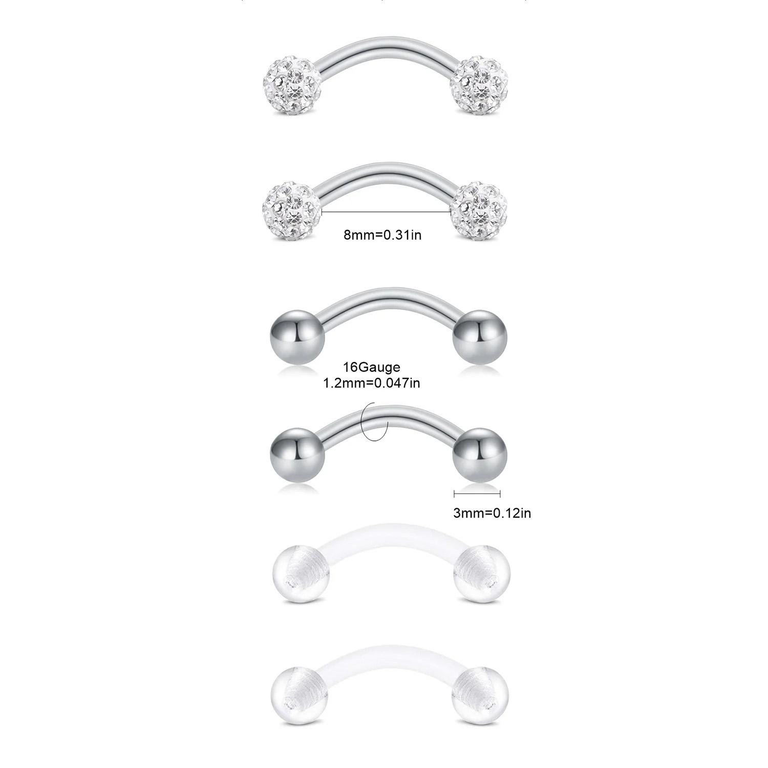 6点/セットの優雅でかわいい16 Gアークバーベル眉環ステン - Rook Curved Barbell のレビューと価格