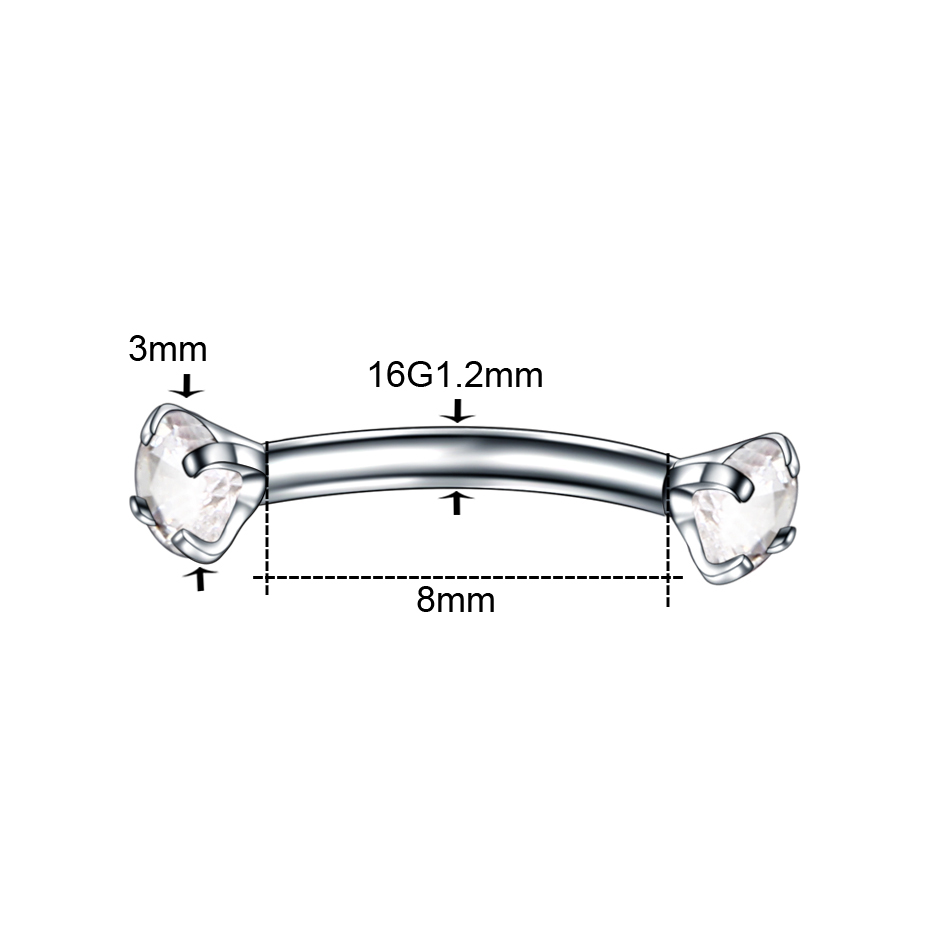 1PC 鋼湾曲バーベルピアス CZ 宝石眉毛珠ヘリックスリン - Rook Curved Barbell のレビューと価格
