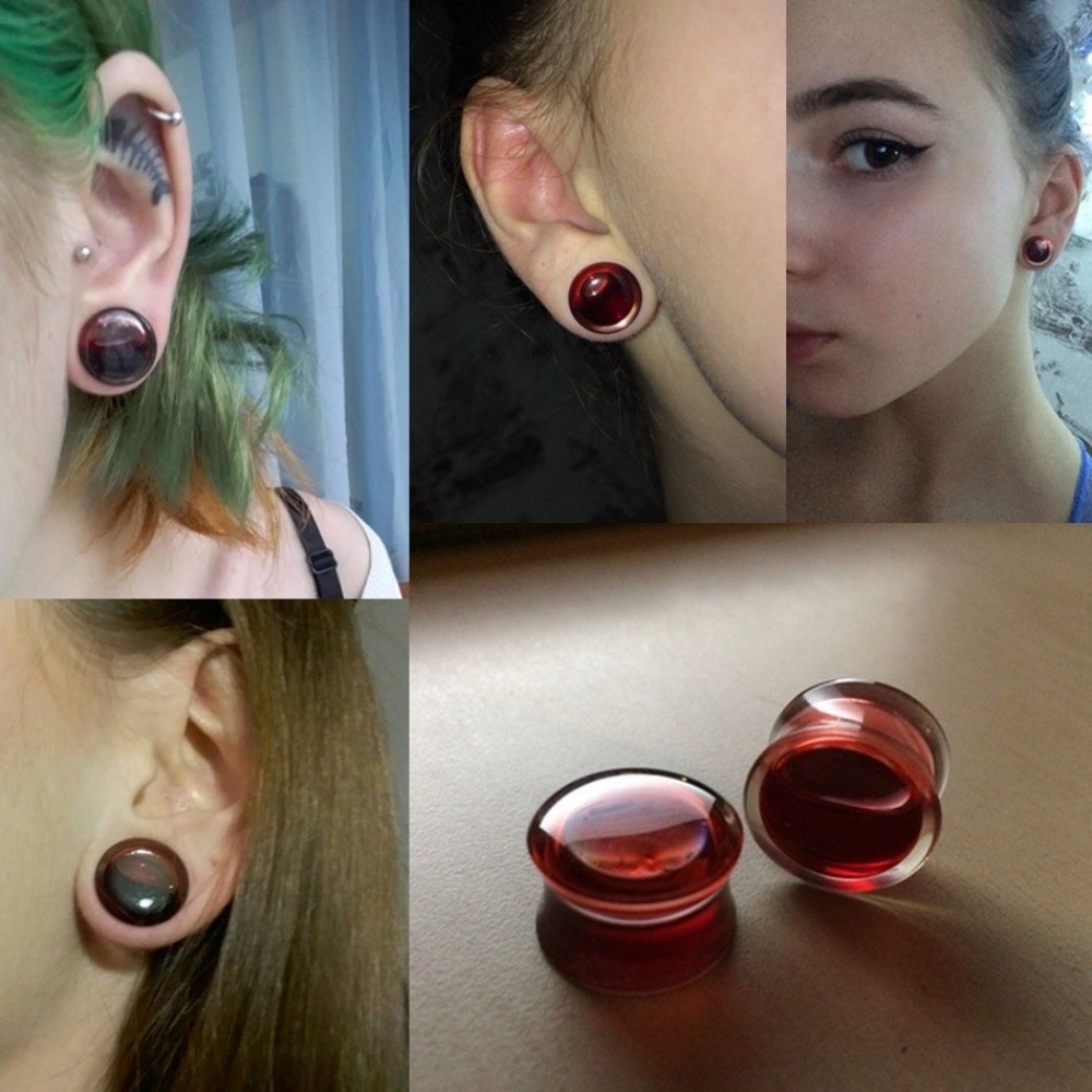 ダブルサドルイヤープラグジュエリー、液体入り透明アクリル製フ - Body Jewelry Ear Plugs のレビューと価格