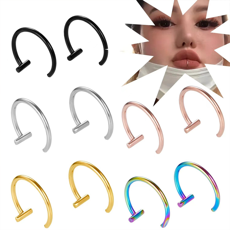 18Gサージカルスチール製リップリング、ハーフフープイヤリン - Body Jewelry Lip Ring のレビューと価格