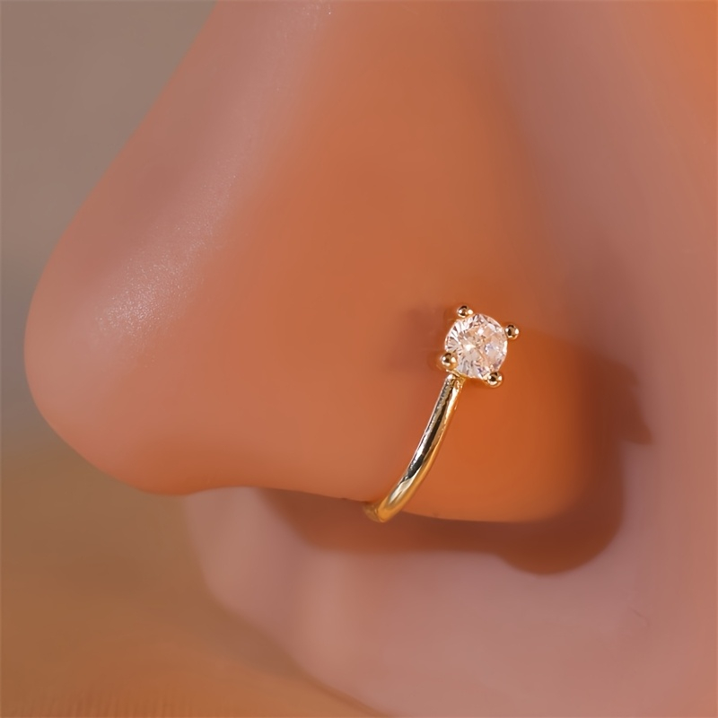 1ピース ラウンドジルコン 非穿孔ノーズリング 女性用 真鍮 - Body Jewelry Materials のレビューと価格