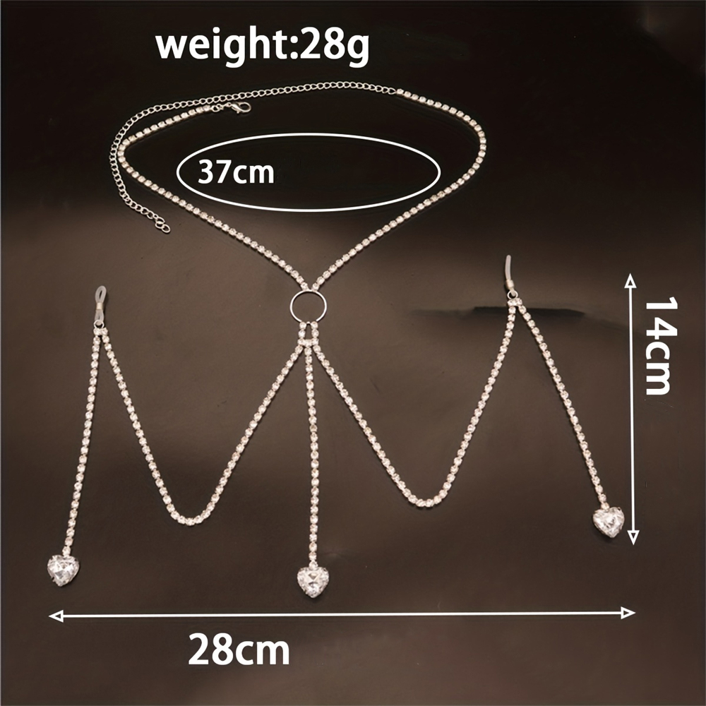 ハート型のネックレスチェーン,光沢のあるラインストーン,水滴 - Body Jewelry Art のレビューと価格