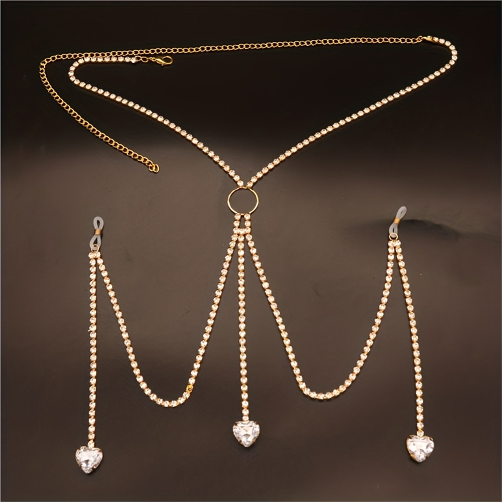 ハート型のネックレスチェーン,光沢のあるラインストーン,水滴 - Body Jewelry Art のレビューと価格