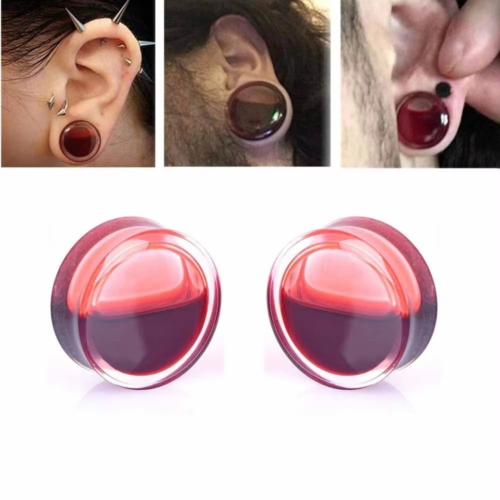 ダブルサドルイヤープラグジュエリー 透明アクリル製 液体入り - Body Jewelry Ear Plugs のレビューと価格