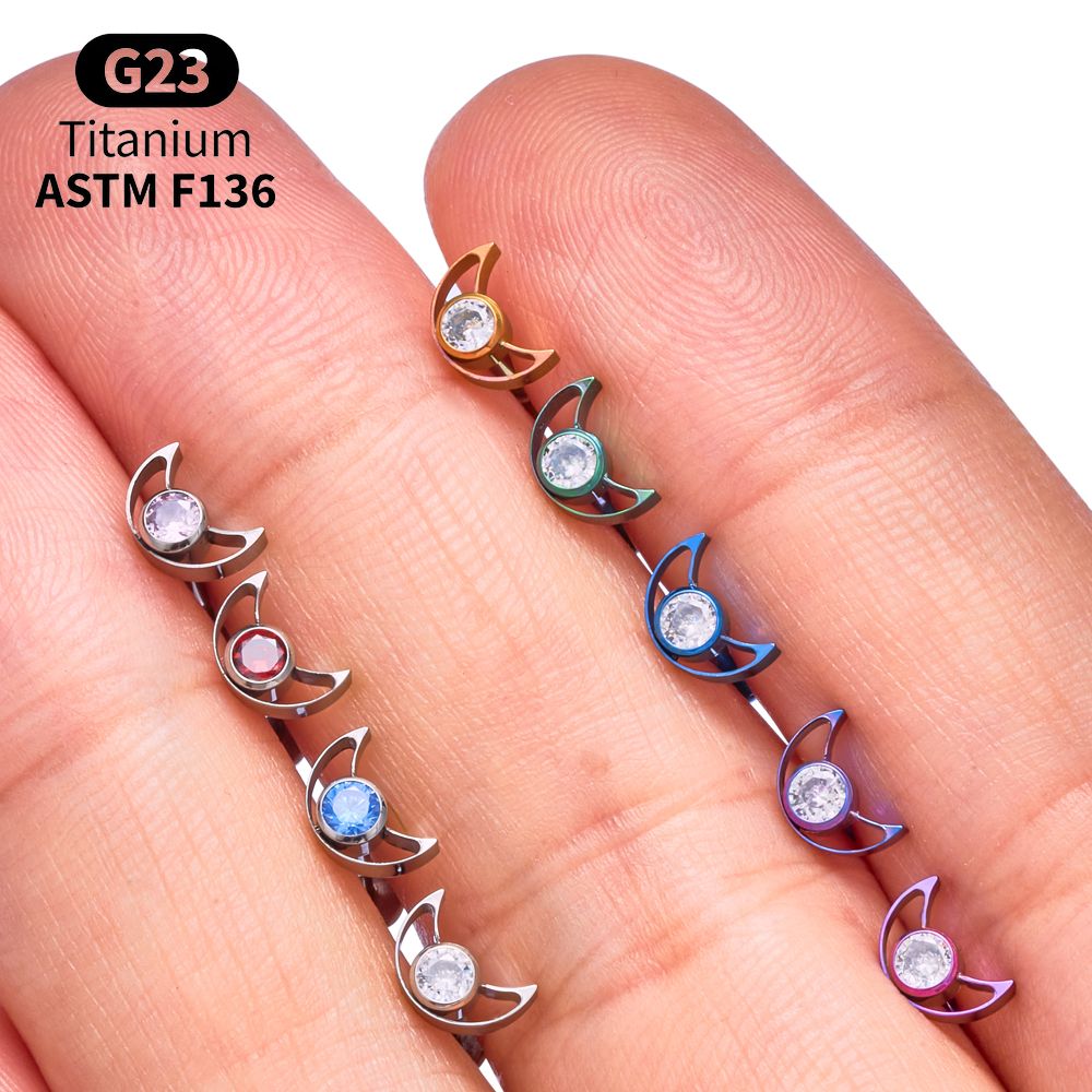 G23チタン製スタームーンラブレットロット、インターナルネジ - Body Jewelry Vertical Labret のレビューと価格