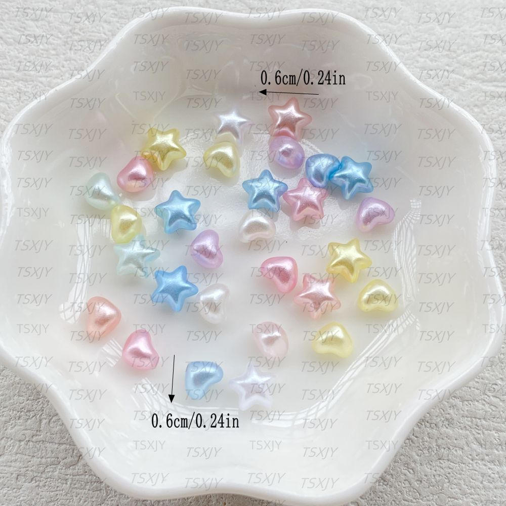 100個入り レジン製ミックスカラー3Dハート/スターネイル - Star Flat Back のレビューと価格