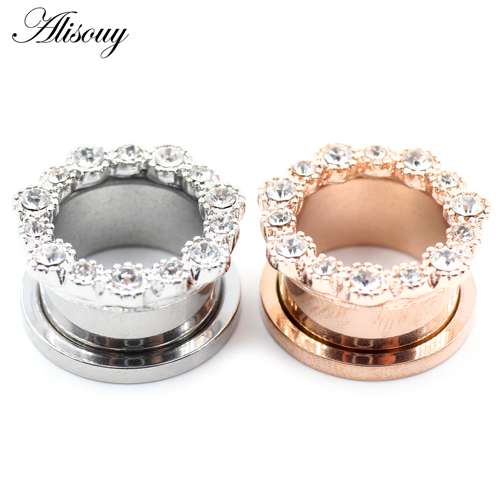 Alisouy 2 個ステンレス鋼フラワージルコニアムーンス - Body Jewelry Ear Plugs のレビューと価格