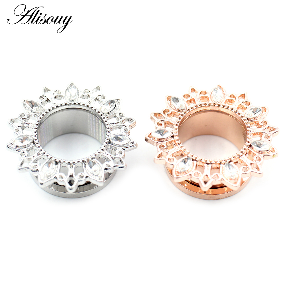 Alisouy 2 個ステンレス鋼フラワージルコニアムーンス - Body Jewelry Ear Plugs のレビューと価格