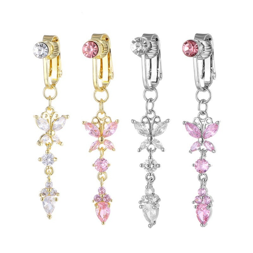 蝶のデザインクリップ式へそピアス ジルコン ノンピアス フェ - Body Jewelry Materials のレビューと価格