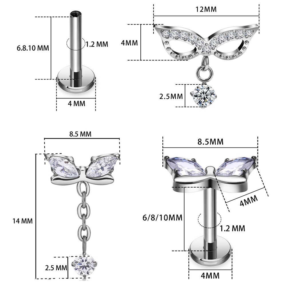 G23チタン製バタフライタッセルラブレットセット、インターナ - Body Jewelry Vertical Labret のレビューと価格