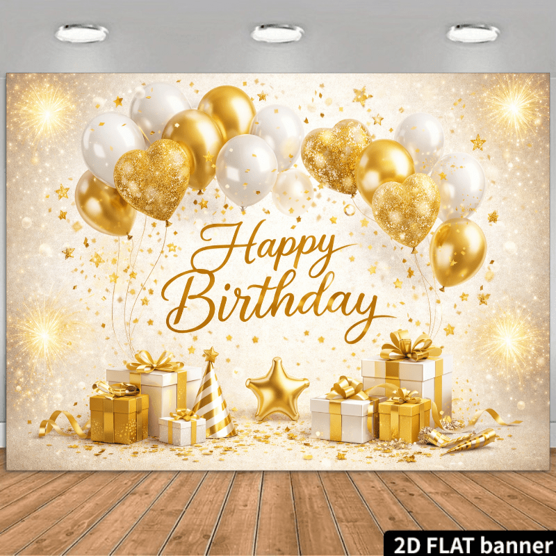 2Dフラットでキラキラ輝く誕生日テーマの背景布、3層の金色の - Star Flat Back のレビューと価格