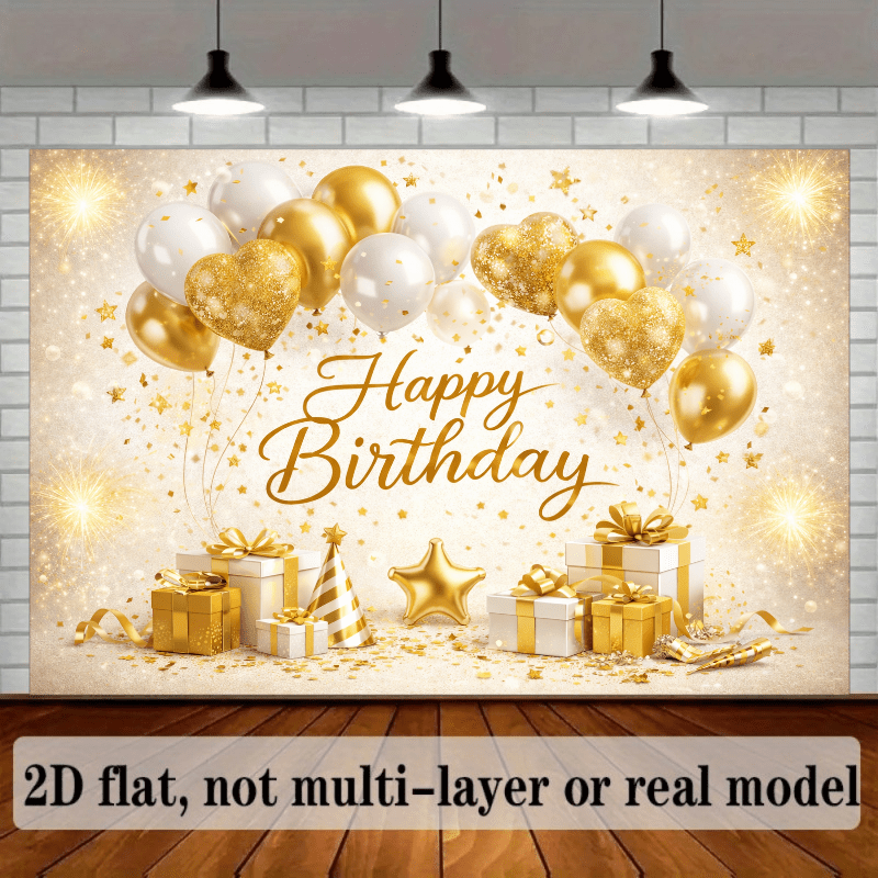 2Dフラットでキラキラ輝く誕生日テーマの背景布、3層の金色の - Star Flat Back のレビューと価格