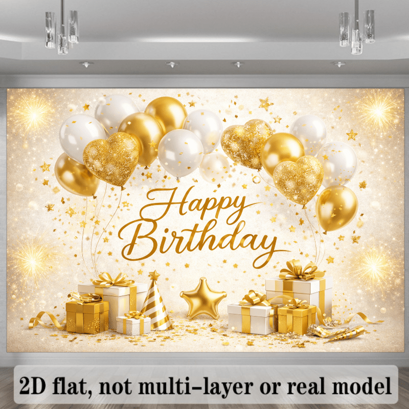 2Dフラットでキラキラ輝く誕生日テーマの背景布、3層の金色の - Star Flat Back のレビューと価格