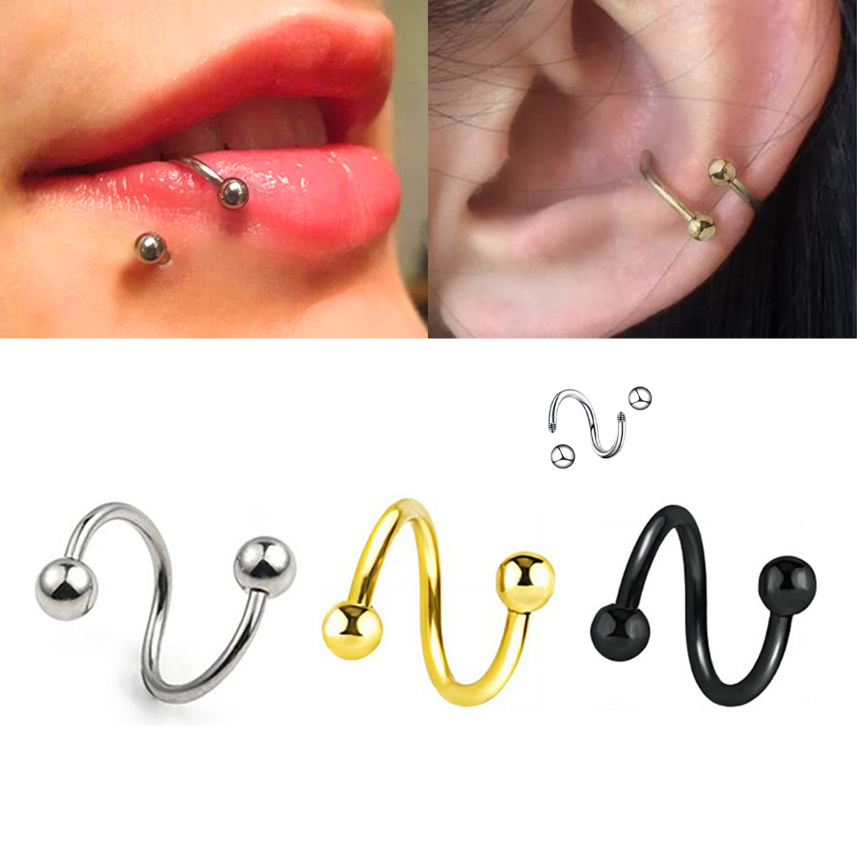 女性用 スパイラル イヤリング ピアス ジュエリー マルチユ - Body Jewelry Lip Ring のレビューと価格