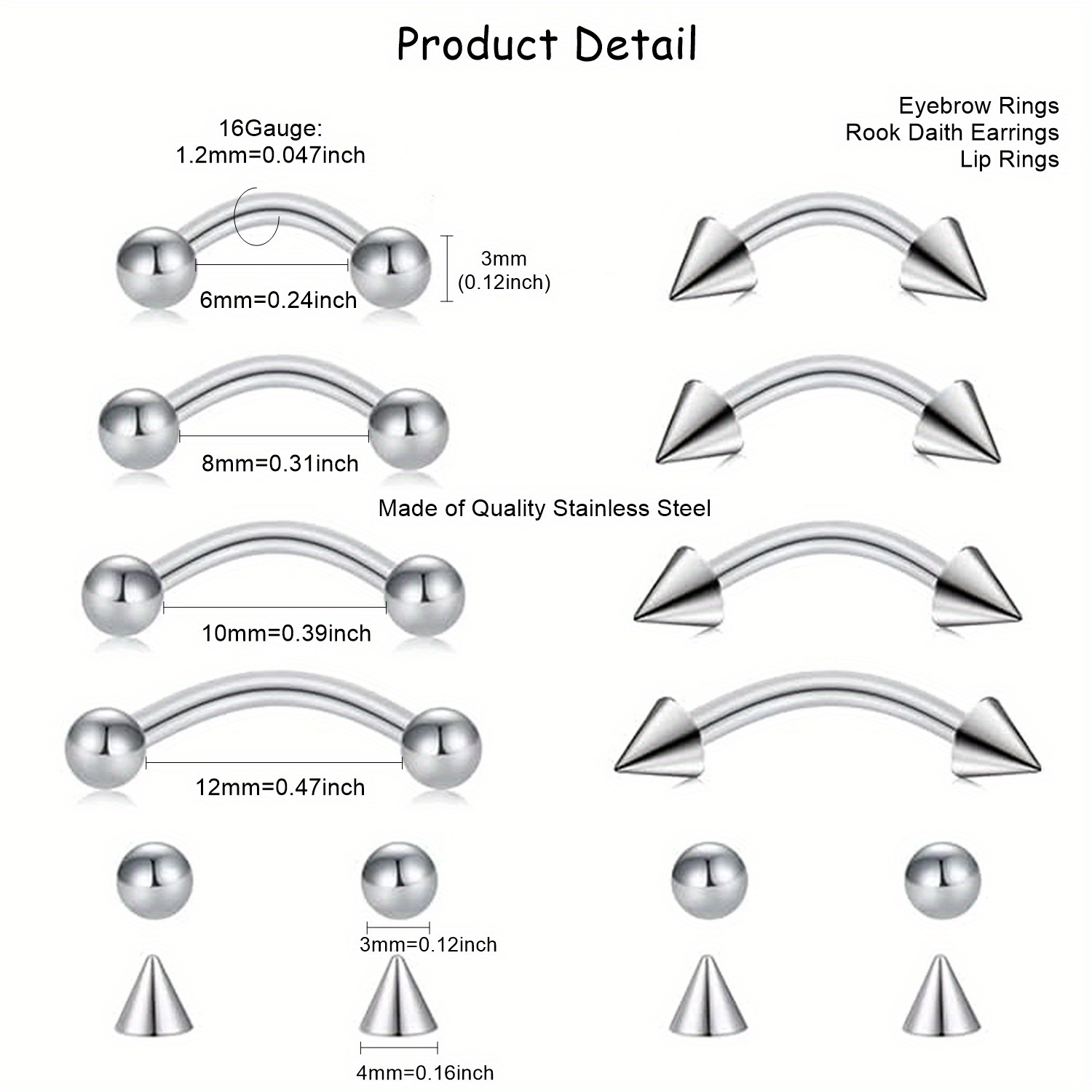 8 個のルーク ピアス ジュエリー ルーク イヤリング、垂直 - Body Jewelry Vertical Labret のレビューと価格