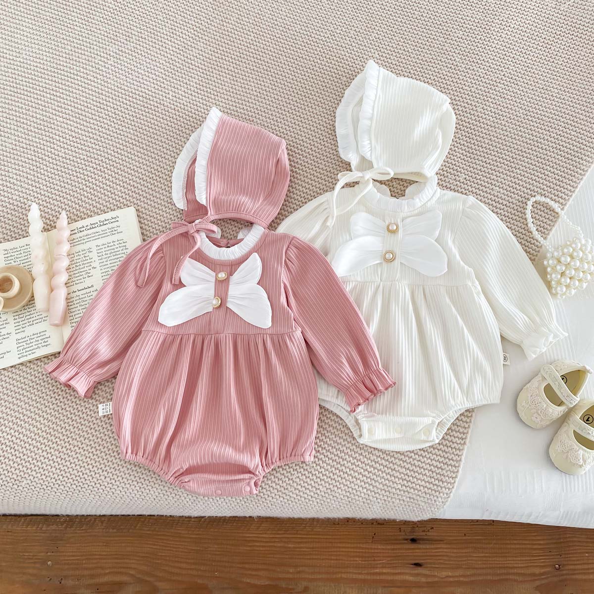秋のベビーロンパース帽子ビッグリボン立ち襟長袖幼児女の子ボデ - Body Jewelry Plus のレビューと価格